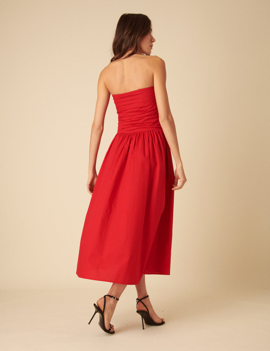 Red Bandeau Felicity Midi Dress