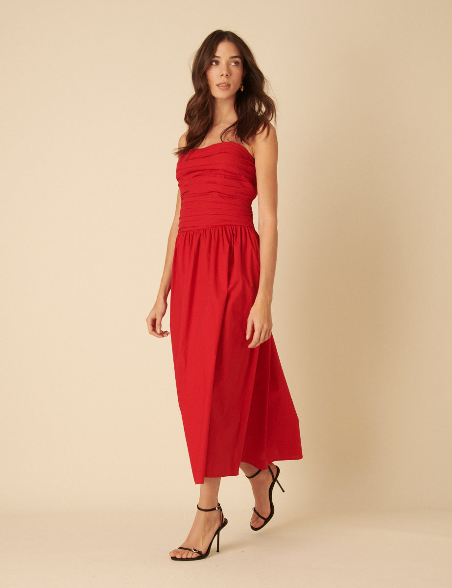 Red Bandeau Felicity Midi Dress