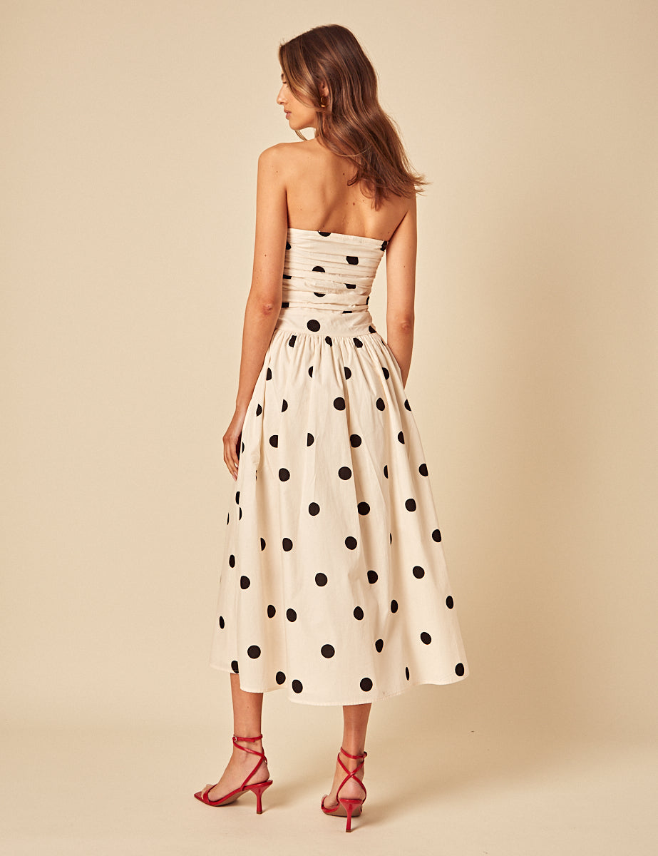 White Polka Dot Bandeau Felicity Midi Dress