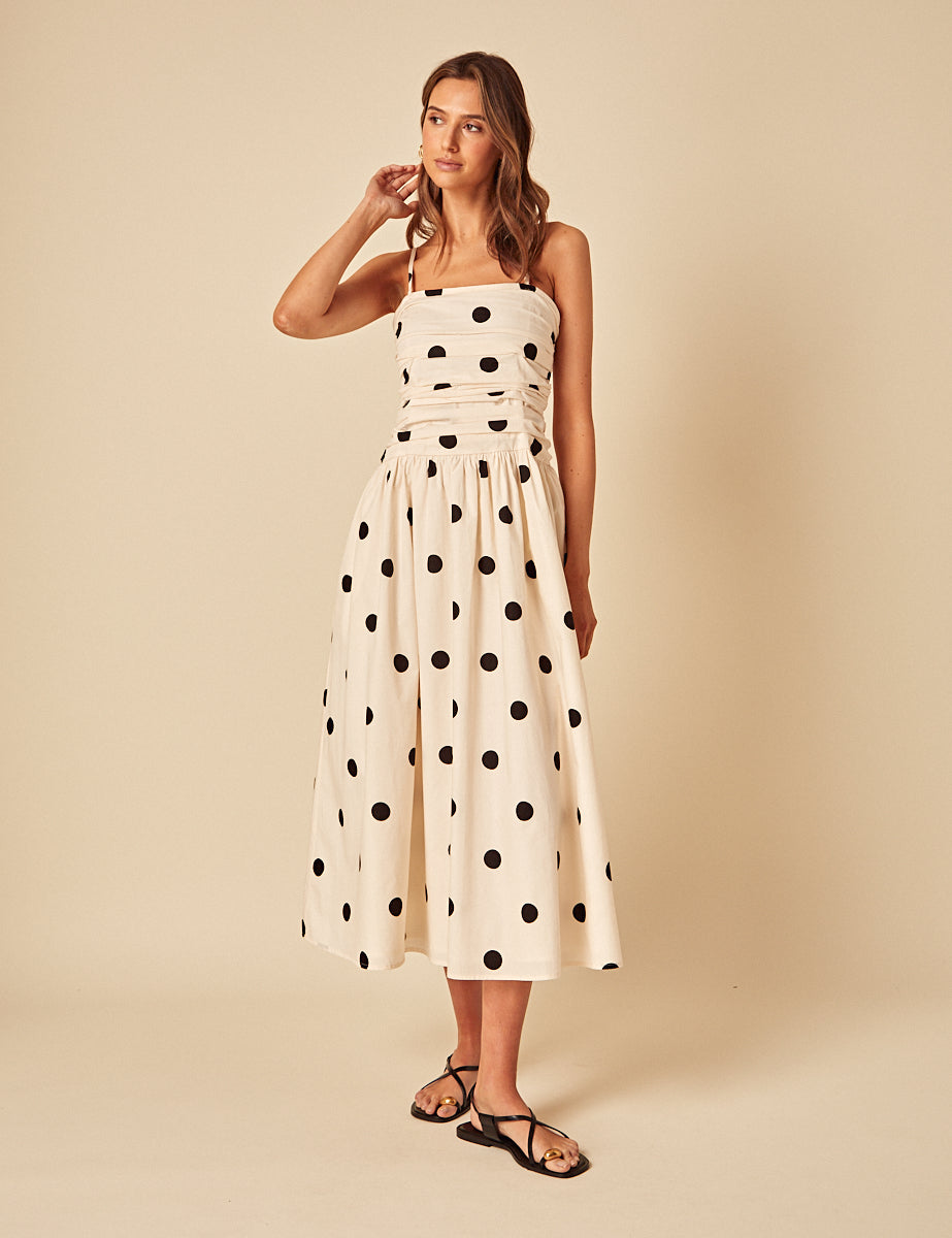 White Polka Dot Bandeau Felicity Midi Dress