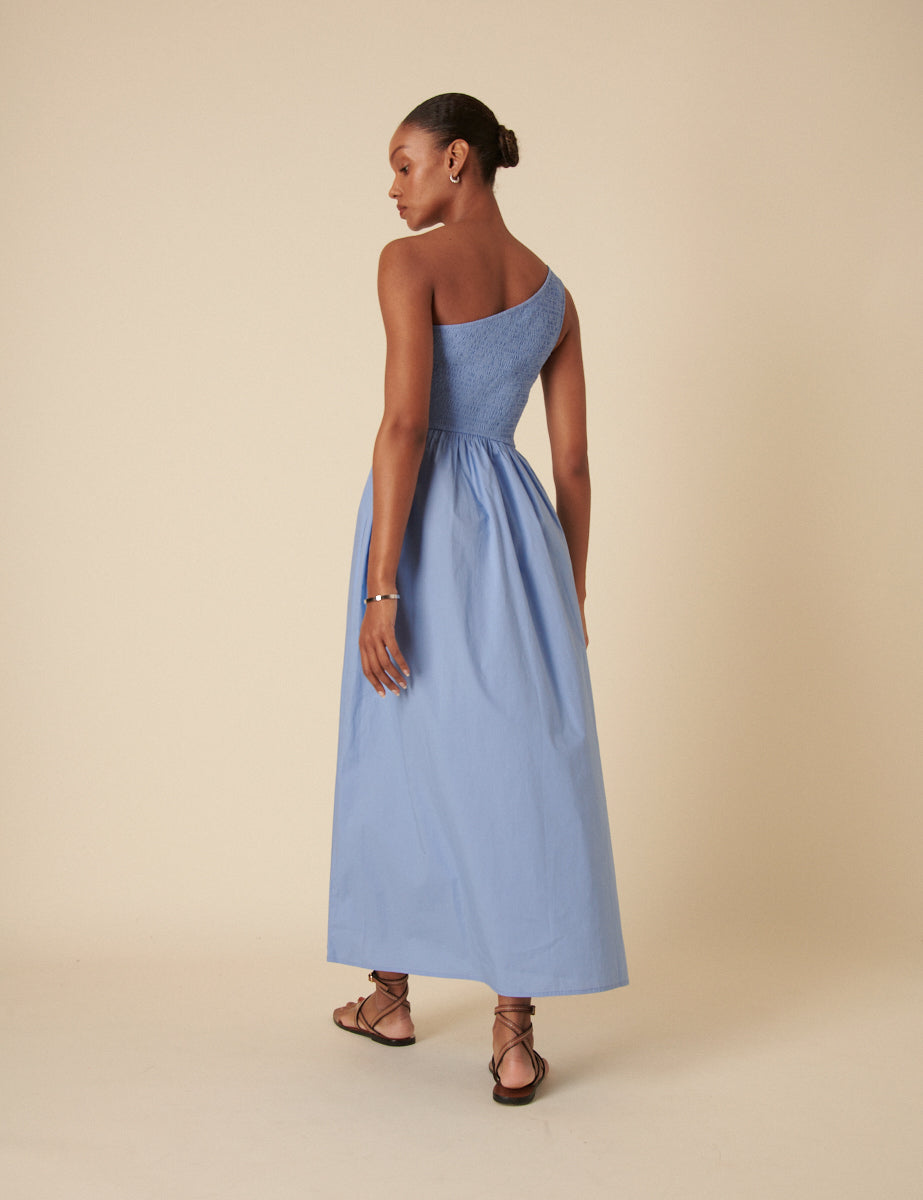 Blue One Shoulder Georgia Midi Dress