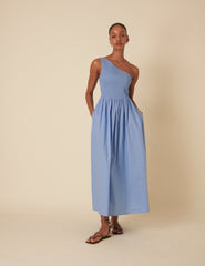 Blue One Shoulder Georgia Midi Dress