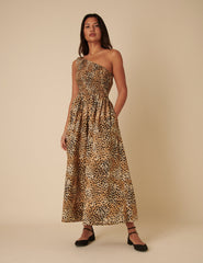Leopard Print One Shoulder Georgia Midi Dress