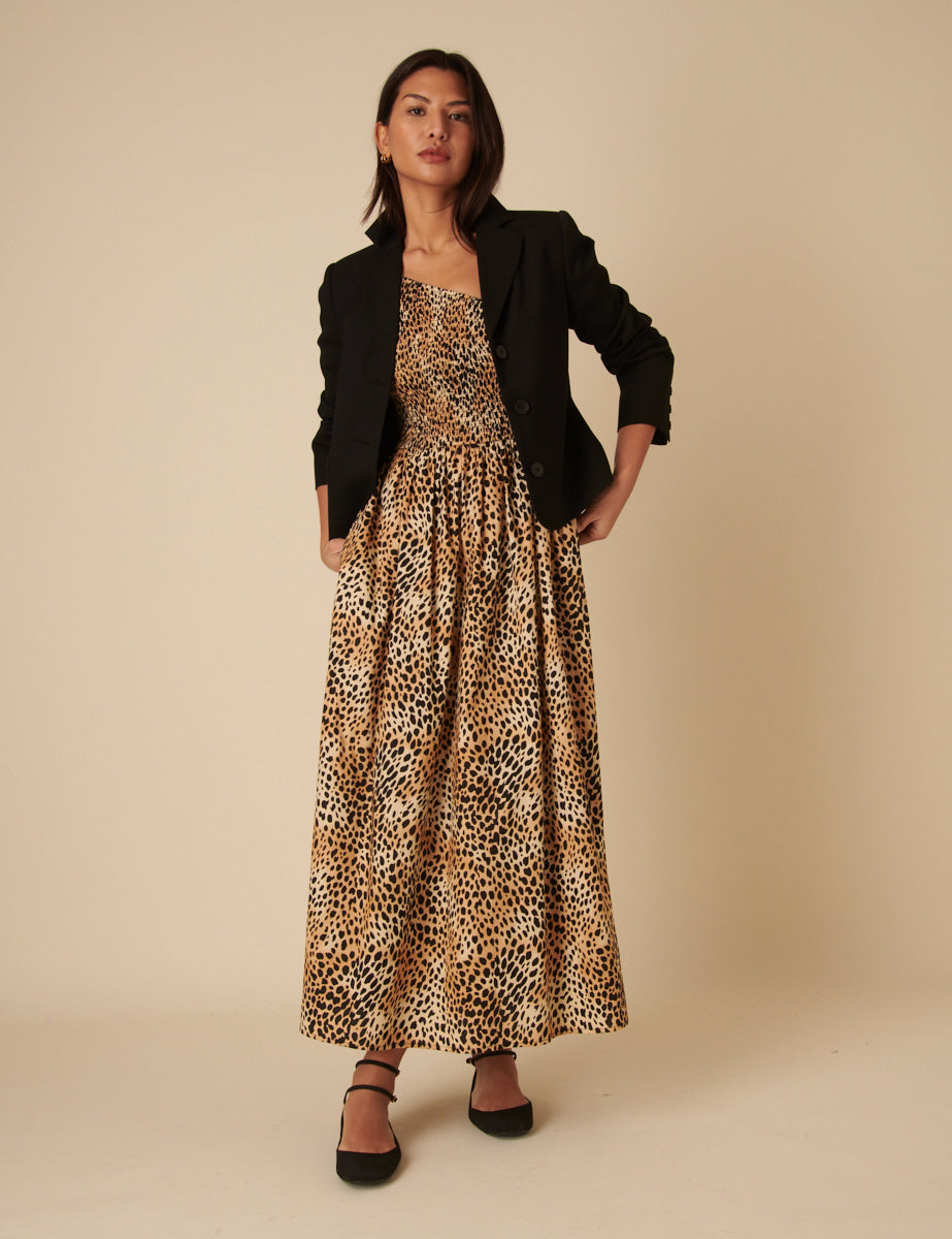 Leopard Print One Shoulder Georgia Midi Dress