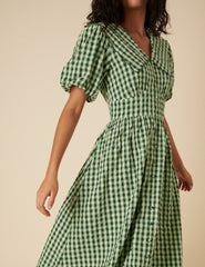 Green Gingham Birdie Midi Dress