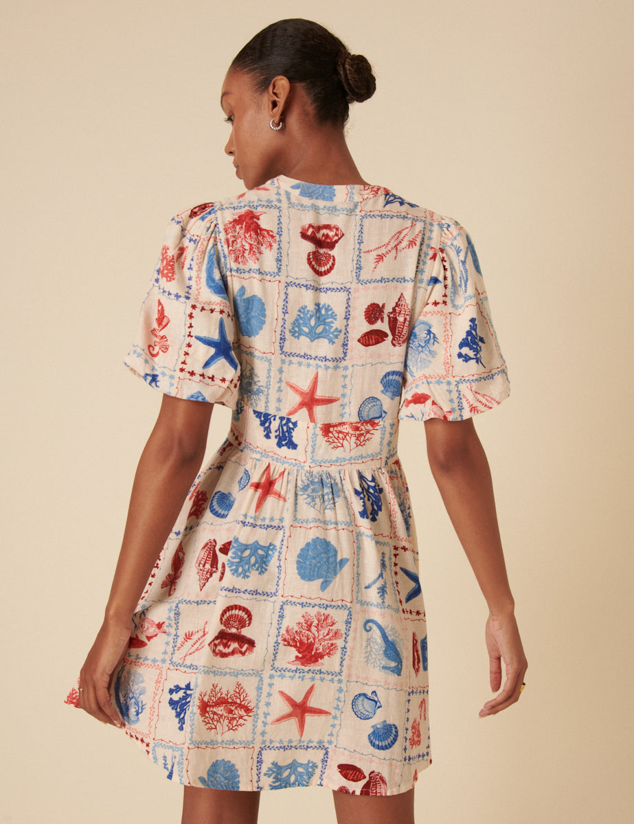 Cream Shell Print Starlight Mini Dress