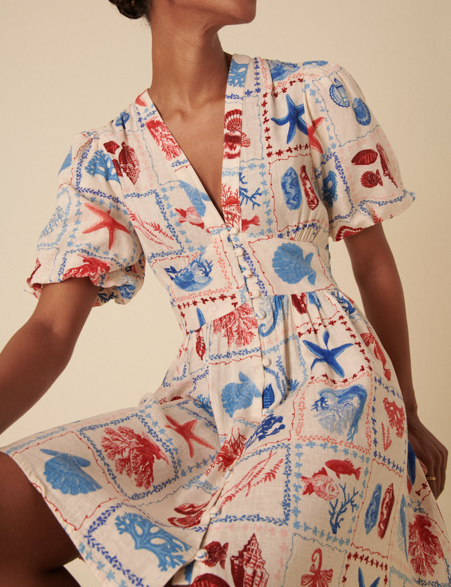 Cream Shell Print Starlight Mini Dress