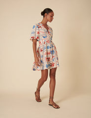 Cream Shell Print Starlight Mini Dress