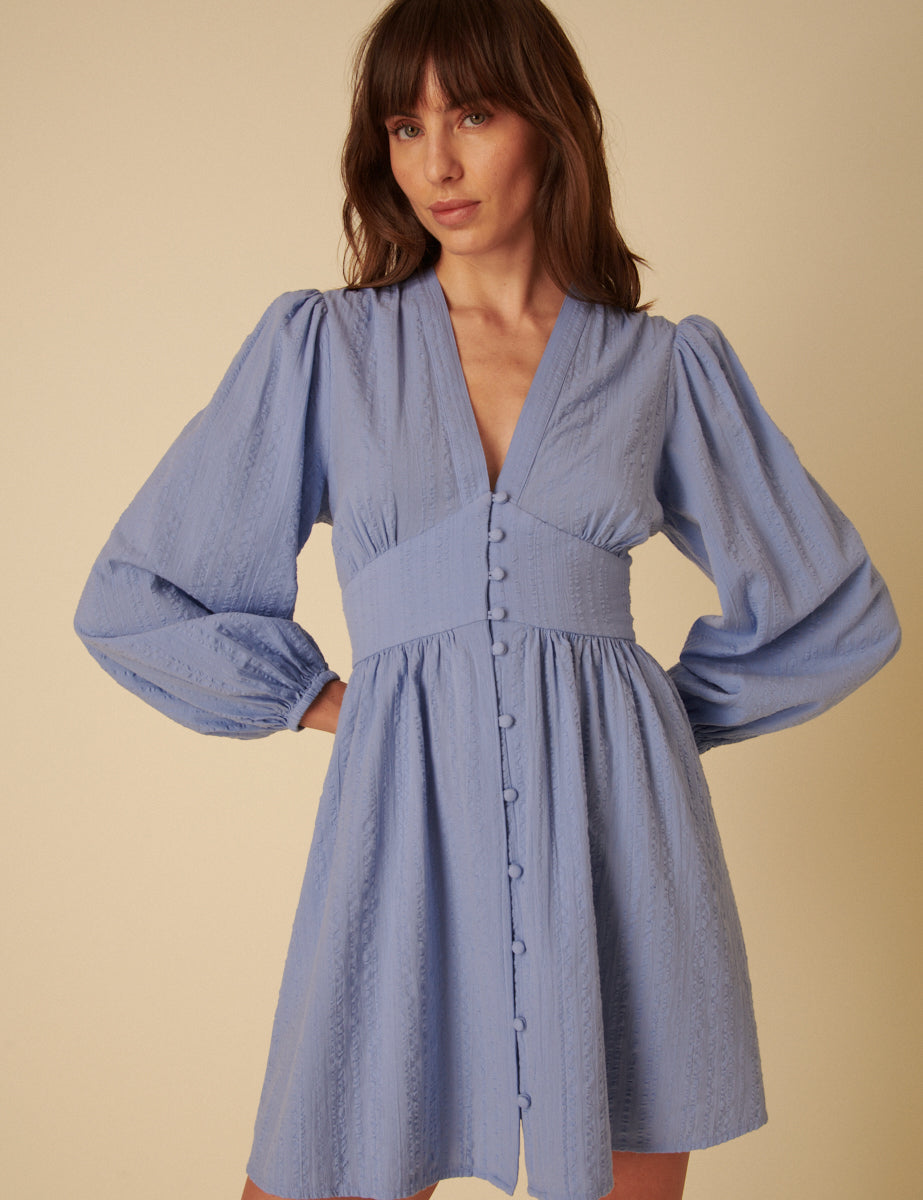 Blue Long Sleeve Starlight Mini Dress