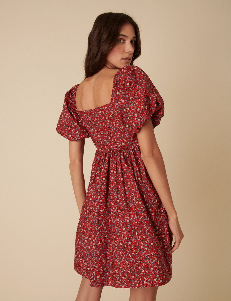 Red Ditsy Floral Puff Sleeve Joanna Mini Dress