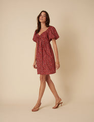 Red Ditsy Floral Puff Sleeve Joanna Mini Dress