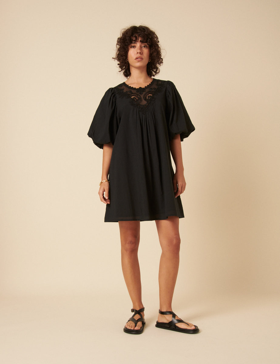 Black Tori Mini Smock Dress