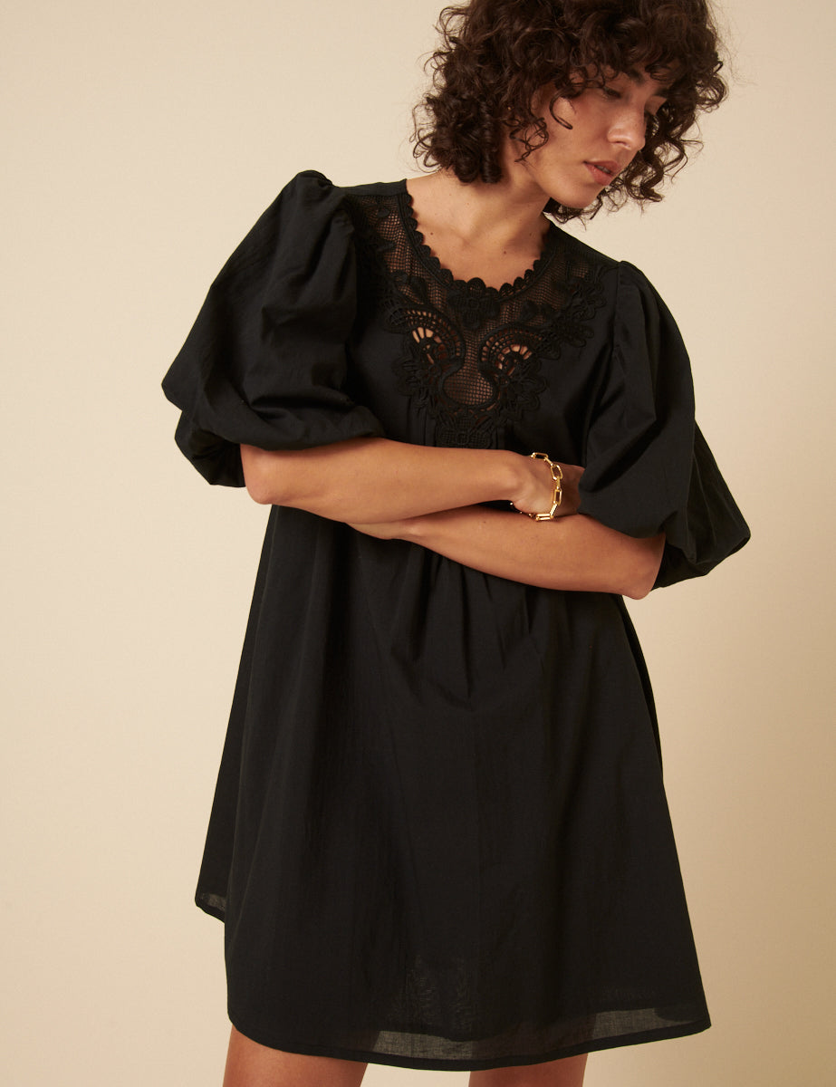 Black Tori Mini Smock Dress
