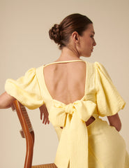 Butter Yellow Puff Sleeve Zola Midi Dress
