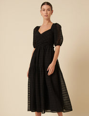 Black Organza Sadie Midi Dress