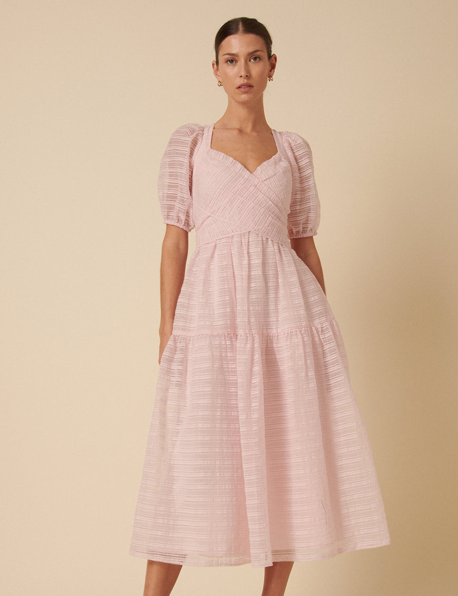 Pink Organza Sadie Midi Dress