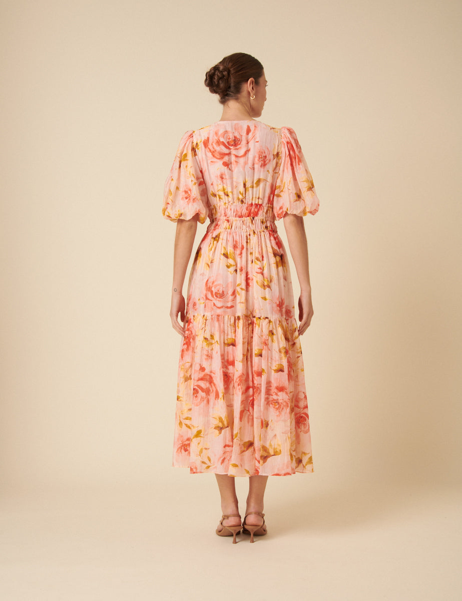 Pink Floral Brea Midi Dress