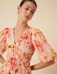 Pink Floral Brea Midi Dress