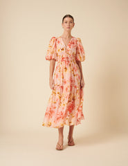 Pink Floral Brea Midi Dress