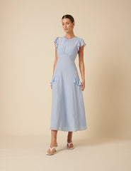 Pale Blue Ruffle Seren Midi Dress