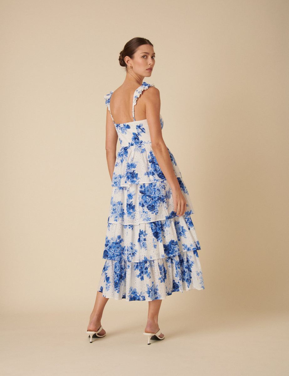 Blue Floral Tiered Rhys Midi Dress