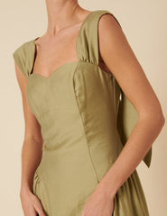 Green Bow Back Rue Midi Dress