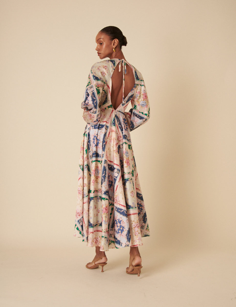 Abstract Floral Balloon Sleeve Ace Maxi Dress
