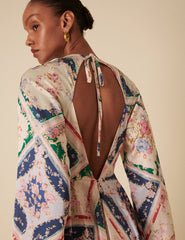 Abstract Floral Balloon Sleeve Ace Maxi Dress