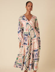 Abstract Floral Balloon Sleeve Ace Maxi Dress