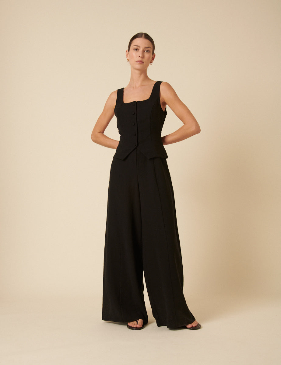 Black Square Neck Tailored Jumpsuit