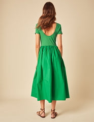 Green Short Sleeve A-line Sarah Midi Dress