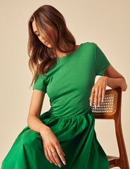 Green Short Sleeve A-line Sarah Midi Dress