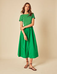 Green Short Sleeve A-line Sarah Midi Dress