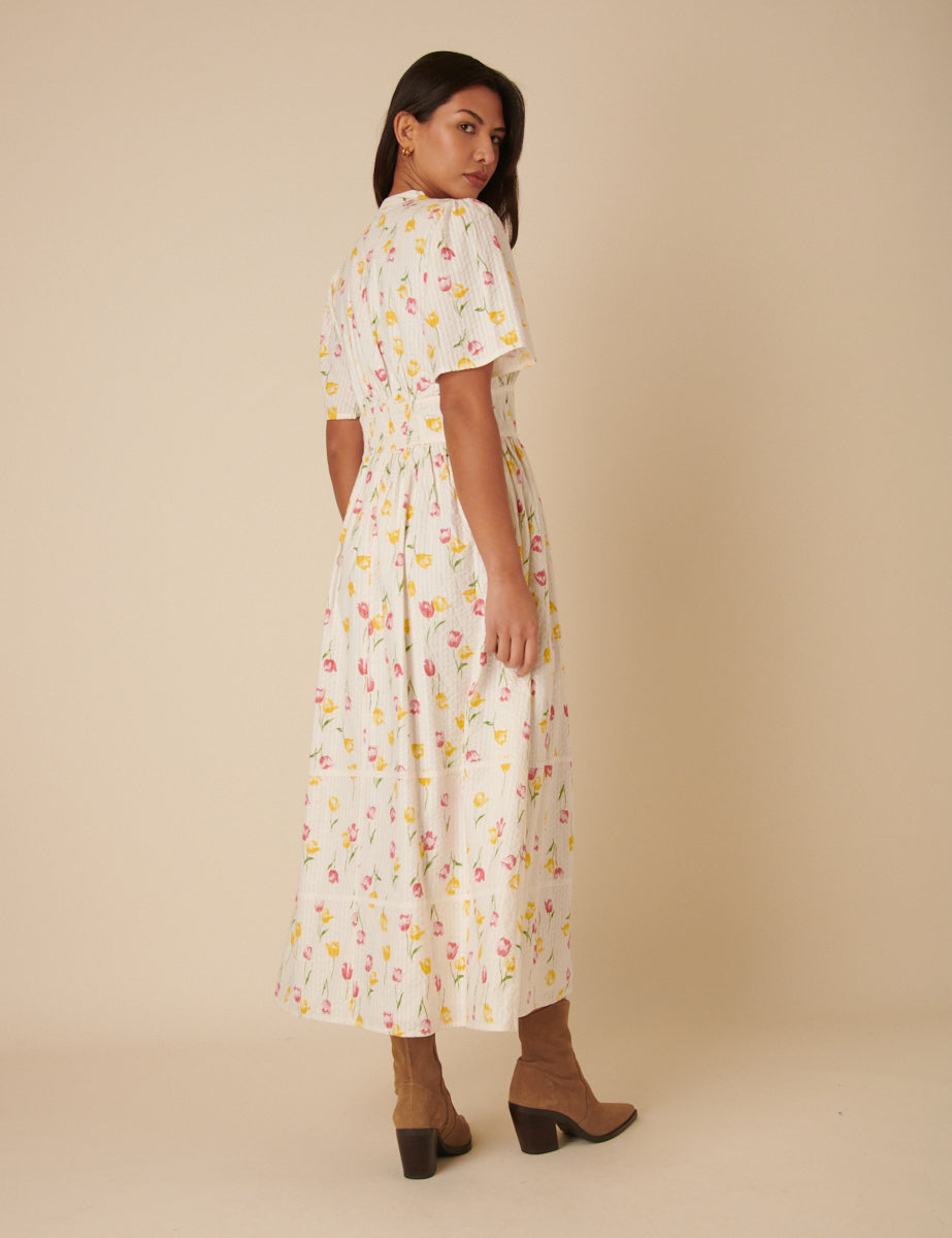 Cream Floral Sorcha Midi Dress