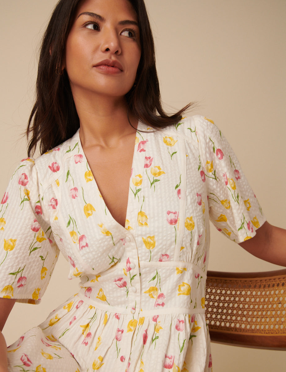 Cream Floral Sorcha Midi Dress