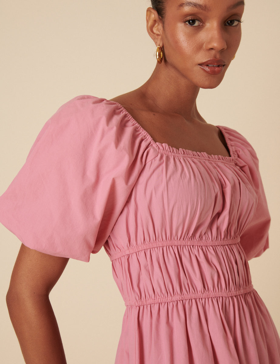 Pink Ruched Kurtis Midi Dress