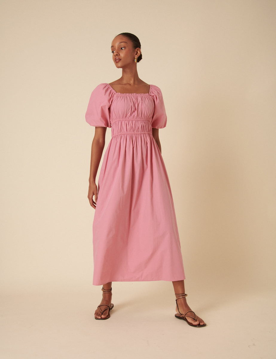 Pink Ruched Kurtis Midi Dress