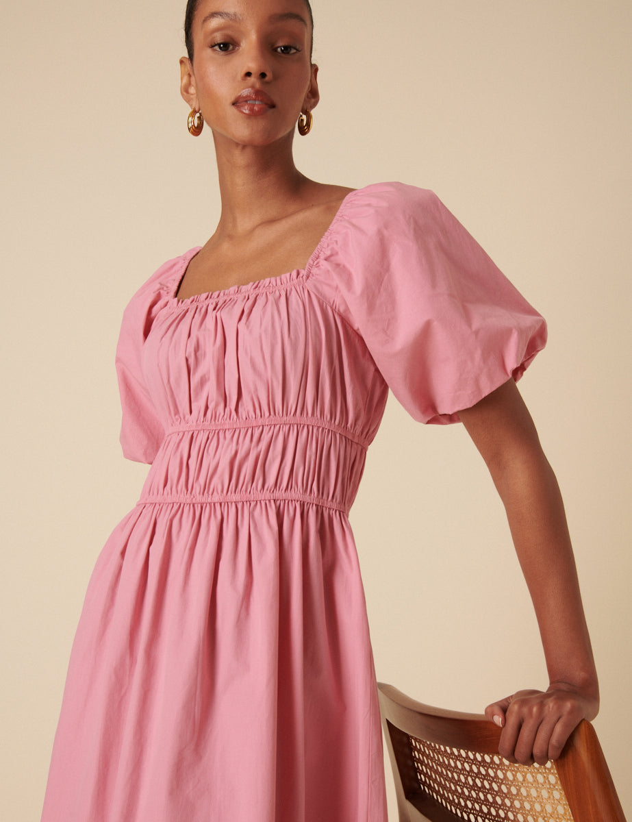 Pink Ruched Kurtis Midi Dress