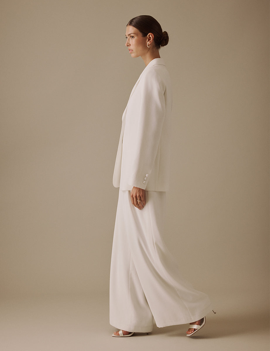 White Wide Leg Viera Bridal Trousers