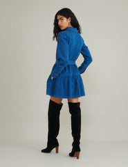Blue Denim Tie Waist Ester Mini Dress