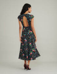 Black Ditsy Floral Seren Midi Dress