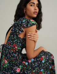 Black Ditsy Floral Seren Midi Dress