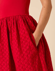 Red Broderie Anglaise Colorado Midi Dress