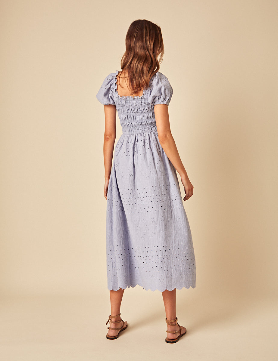 Blue Broderie Anglaise Sophia Midi Dress