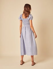 Blue Broderie Anglaise Sophia Midi Dress