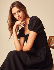 Black Broderie Anglaise Sophia Midi Dress