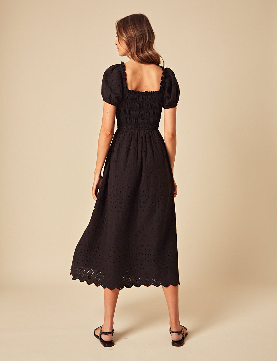Black Broderie Anglaise Sophia Midi Dress