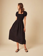 Black Broderie Anglaise Sophia Midi Dress