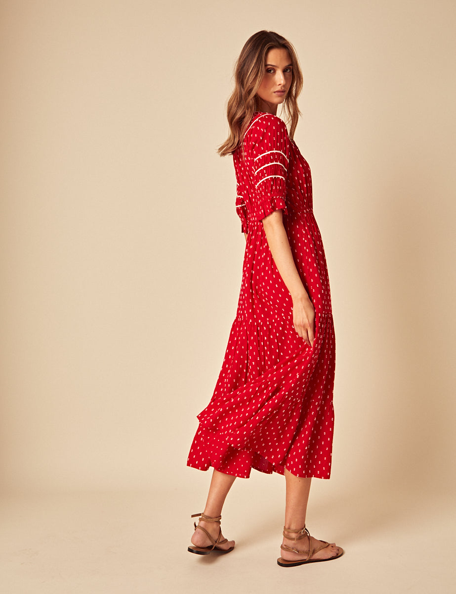Red Printed Peyton Midi Dress