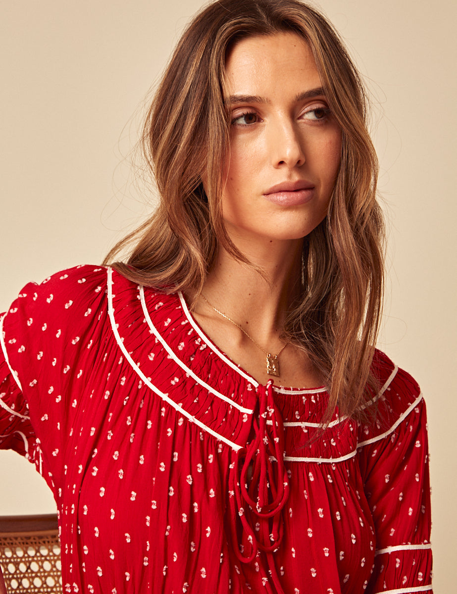 Red Printed Peyton Midi Dress